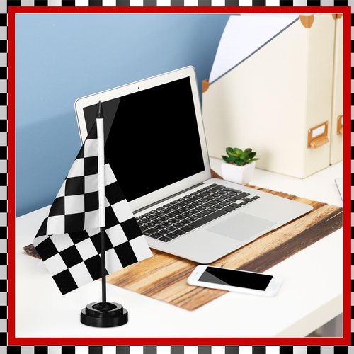 Mindsoft 12 Pcs Black and White Checkered Racing Stick Flag Checkered Flag Sets Mini Racing Office Table Stick with 12" Solid Pole Black Stand Base Decorations for Desk Car Party