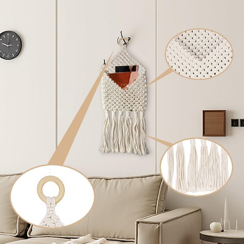 Hand-Woven Mail Holder For Wall,Boho Decor,Hanging Mail Organizer,Behind The Door Storage,Wall Decor,White