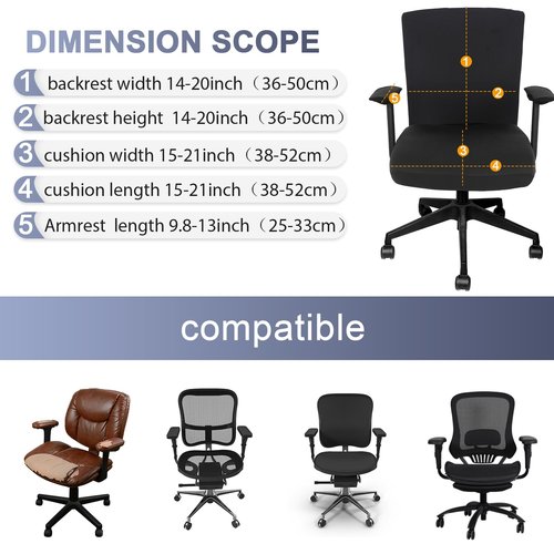 Tallew 4 Pcs Office Chair Covers Set Computer Universal Protective Stretchable Chair Seat Covers Desk Armrest Covers Slipcovers Pads Office Cushion Backrest for Rotating(Black)