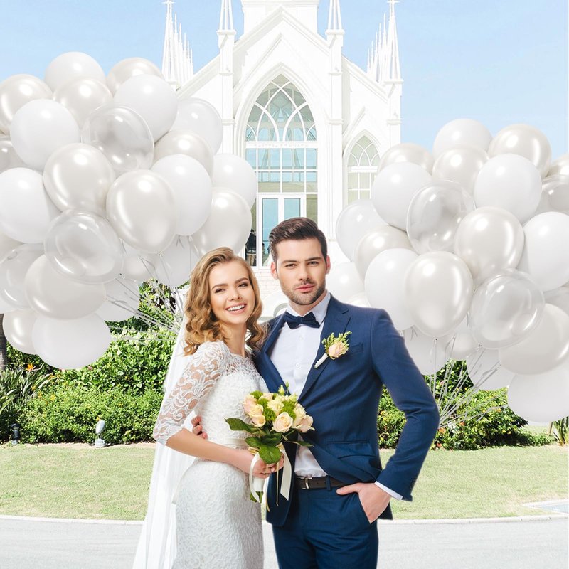 60pcs White Balloons with Clear Pearl White Balloons for Bridal Shower Wedding Bride Bachelorette Engagement Birthday Party Decorations