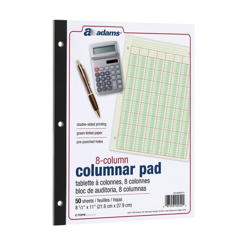 Adams Columnar Analysis Pad, 8 Column Ledger, 8.5" x 11", 100 Pages (50 Sheets), Green, 3 Hole Punch, for Accounting, Bookkeeping & Data (ACP85118)