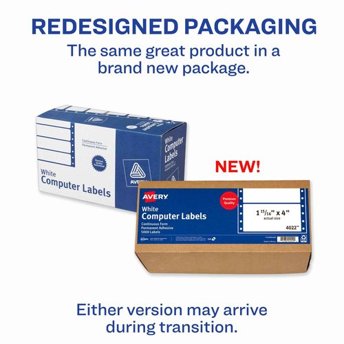 Avery 4022 Dot Matrix Mailing Labels, 1 Across, 1 15/16 x 4, White (Box of 5000)