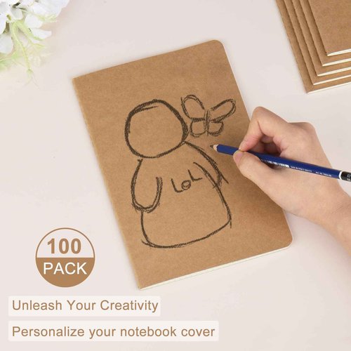 ZCZN 100 Pack A5 Kraft Notebooks Bulk, 8.15x5.5 Inches Graph Paper Journaling Notebooks, Notebooks for Work, Composition Notebooks for School, Journal Notebooks for Office, 60 Pages
