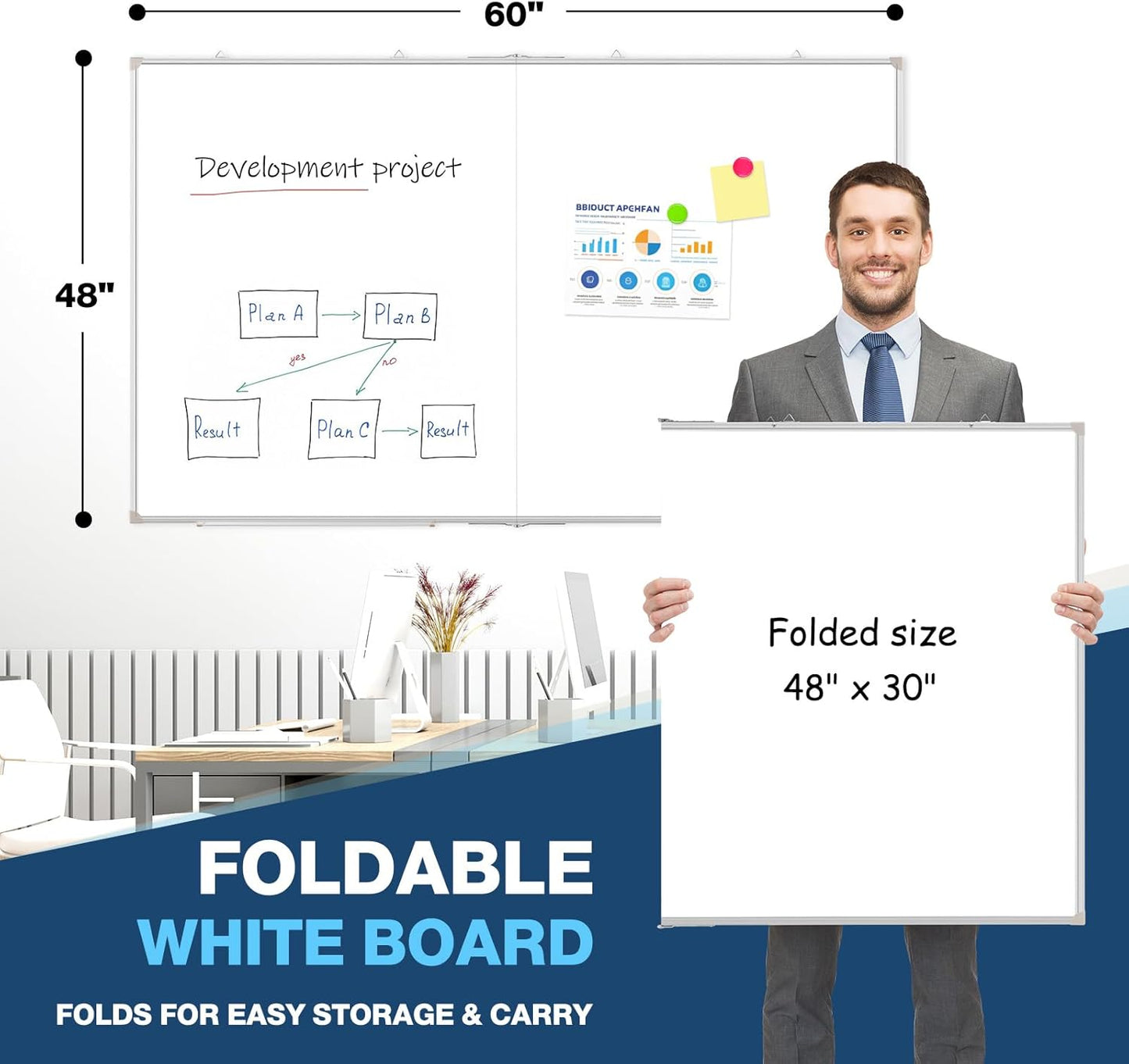 WALGLASS Large Dry Erase Board - Double-Sided Magnetic Whiteboard, 60" x 48" for Office & Home