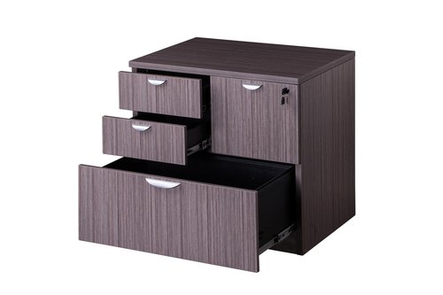 Boss Office Products 71 Inch Executive U-Shape Desk with File Storage Pedestal and 4 Door Hutch, Driftwood