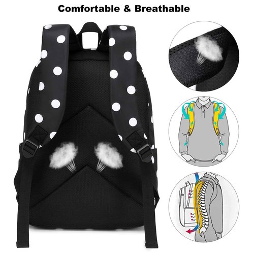 Esfoxes Polka Dots Girls Backpack for Elementary Middle School, Kids Teens School Bag Women College Bookbag Laptop Backpacks