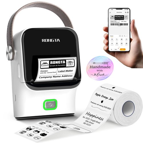 Rongta Bluetooth Label Maker Machine with Tape, Thermal Label Printer for Office, Small Business Essentials, Home Organization, Portable Inkless Sticker Label Maker with 2x1.18 inch Labels-150pcs