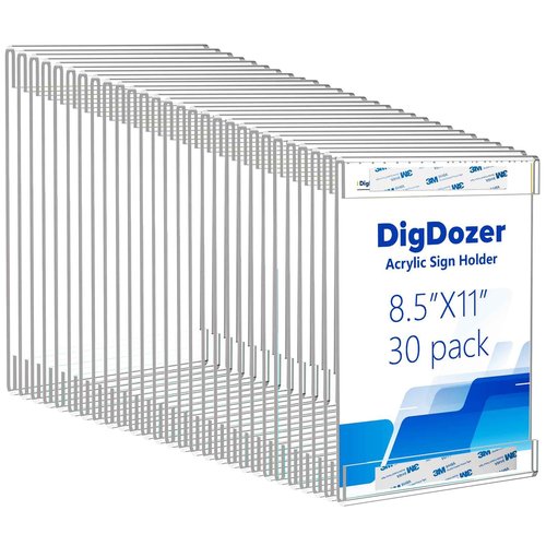 DigDozer 30 Pcs Acrylic Sign Holder 8.5 x 11, Vertical Wall Mount Sign Holders with Adhesive, Clear Plastic Frames Paper Display Sign Holders for Office, Home, Store, Restaurant - No Drilling