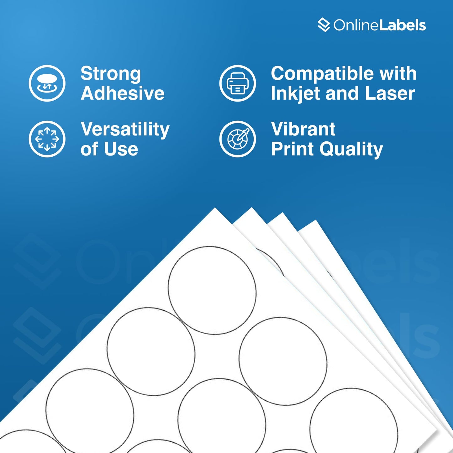 2.5" Round Labels - Permanent Adhesive, White Matte - Great for Candle and Jar Lids, Products, Favor Labels - Pack of 1,200 Circle Stickers, 100 Sheets - Inkjet/Laser Printers, OL350WX, OnlineLabels