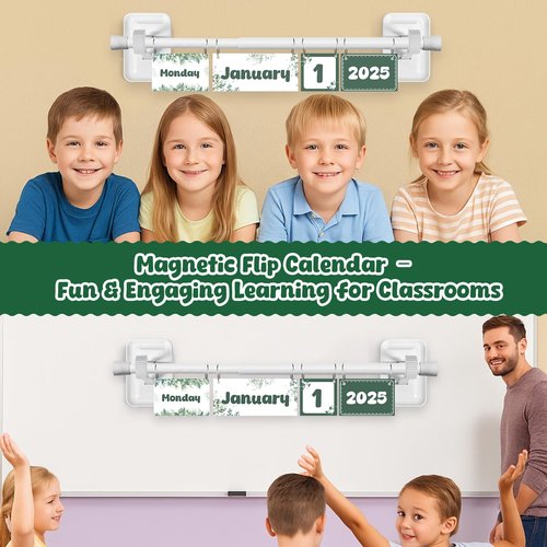 Magnetic Flip Classroom Calendar,Movable Flip Calendar Chart for Classroom,Calendars Bulletin Board Set with Rod for Board and 54 Date Cards for Schoolroom Decoration Supplies