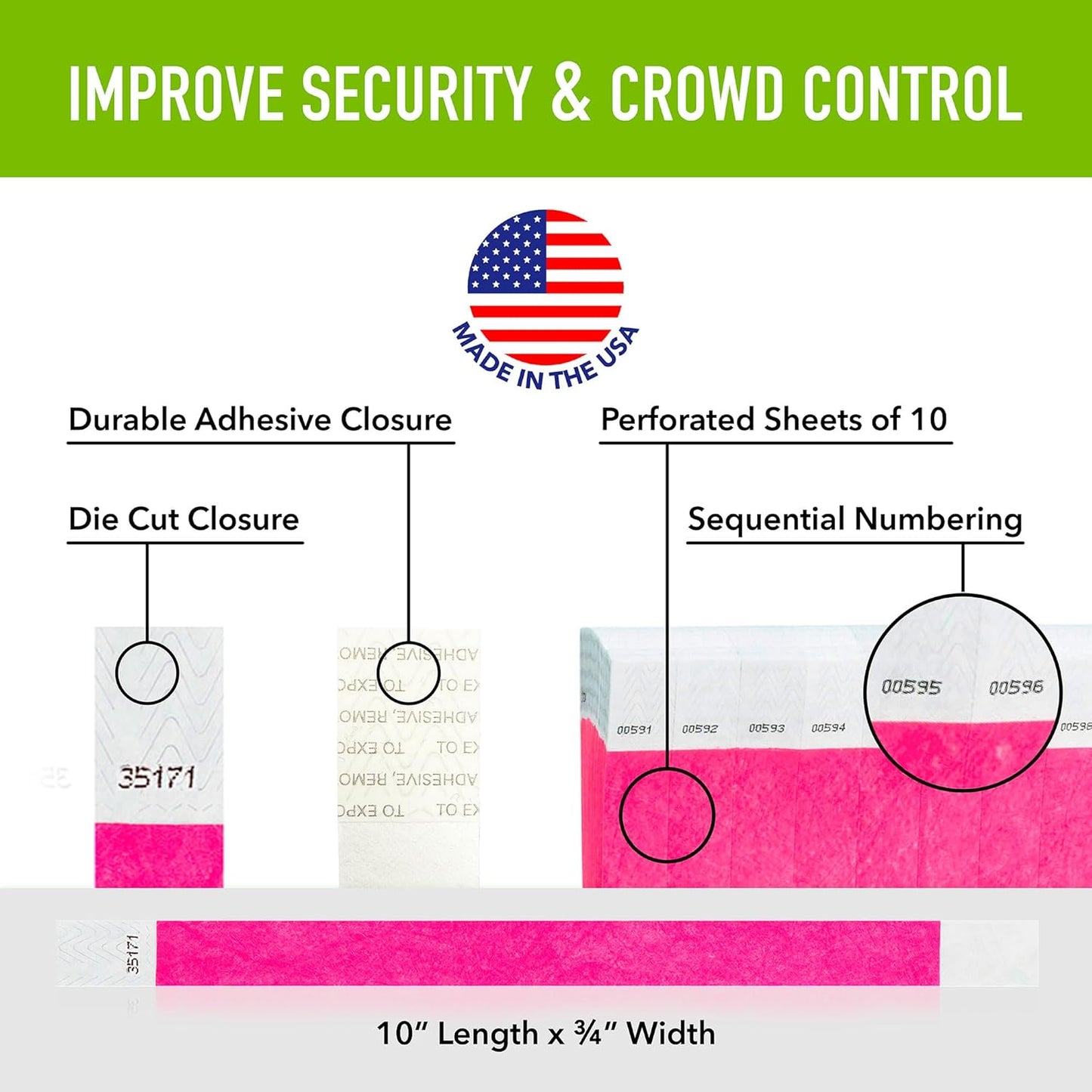 WristCo Neon Pink Tyvek Wristbands - Tamper-Proof, Fluorescent Event Bracelets | Premium-Grade for Medical & VIP ID