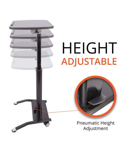 Stand Up Desk Store Pneumatic Adjustable Height Tilting Laptop Lectern Speakers Podium (Black, 25.5" Wide)