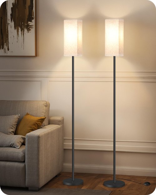 GOEBLESON Set of 2 Floor Lamps for Living Room, Modern Tall Standing Lamps with Foot Switches, Bulb Not Included, 64.6'', for Living Room, Bedroom, Kids Room, ETL Listed, Beige and Black E07LDP205W1