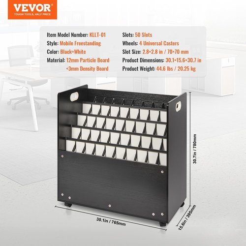 VEVOR Mobile Storage Cart, 50 Slot Wooden Roll File Organizer for Construction Plans, Maps, Posters, Architectural Blueprints - Home, Office, School