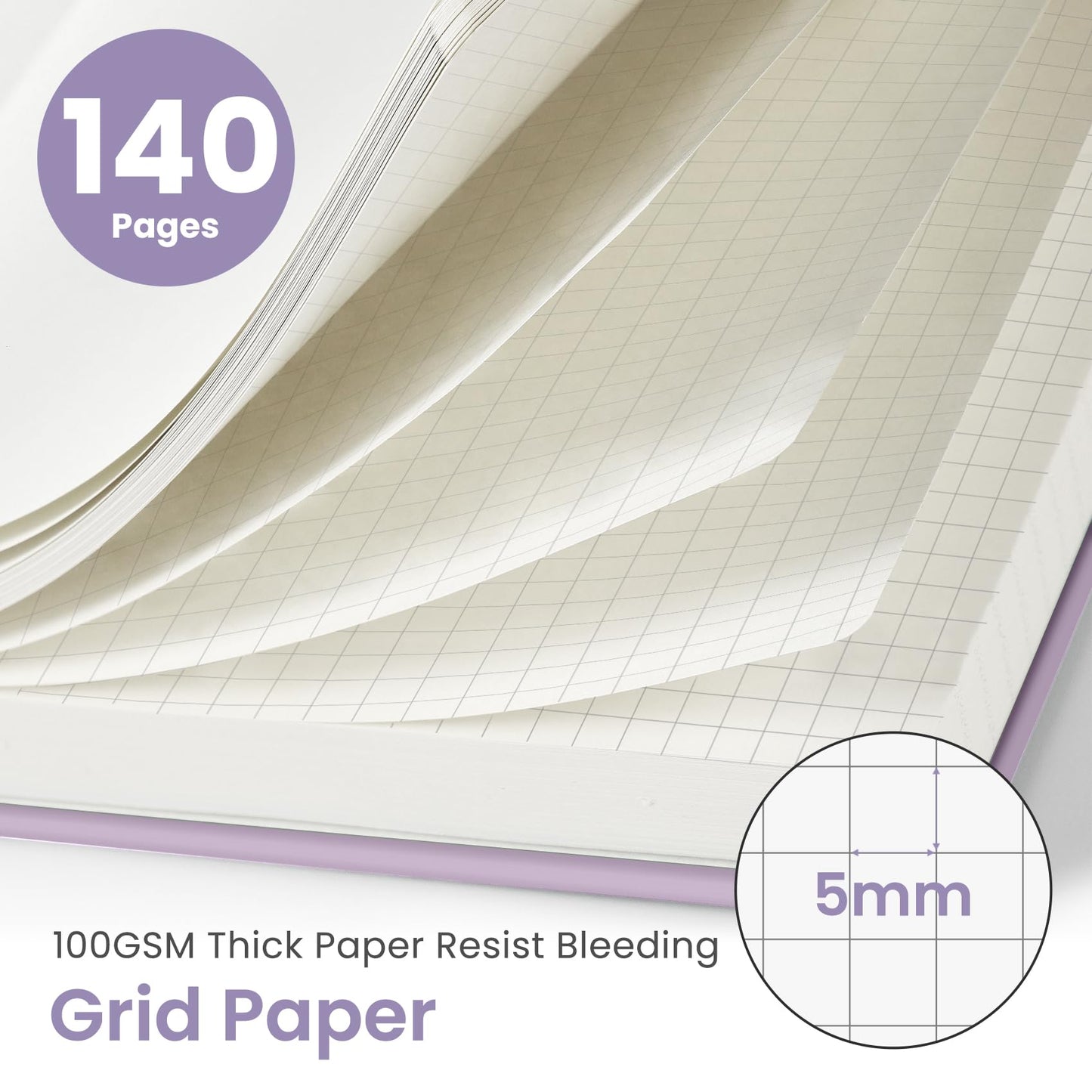 Taja Graph Spiral Journal Notebook for Women & Men, 140 Pages, Graph Paper Hardcover Notebook for Planning & Tracking, Journals for Graphing, A5(5.7" x 7.9") – Purple