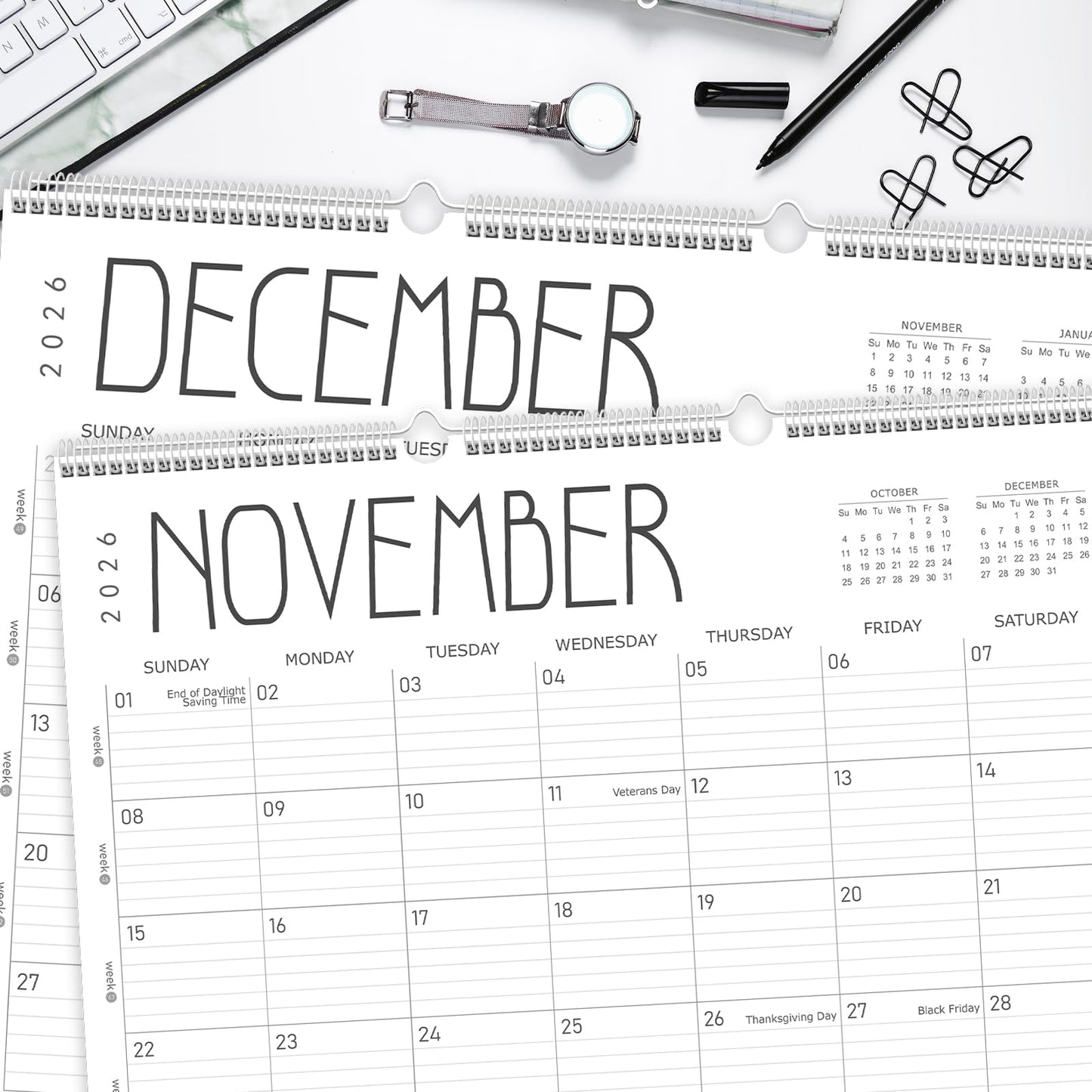 GuassLee Wall Calendar 2026-2027, 24-Month Wall Calendar Runs from January 2026 until December 2027,14" X 11" Hanging Monthly Planner with Thick Paper, Ruled Blocks for Home School Office Organizing