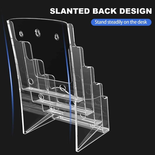 4 Pcs Acrylic Brochure Holder, 6 x9 Inches Flyer Holder, 4 Tier Clear Pamphlet Holder, 6.9 Inch Wide Magazine Literature Organizer Holder, Brochure Display Stand, for Wall Mount or Desktop Use