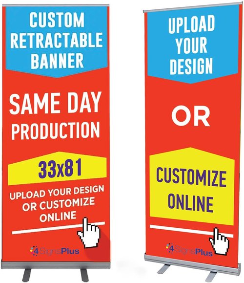 4Signsplus Custom Retractable Banner with Aluminum Frame - Portable, Durable & Easy Setup - For Events, Promotion & Advertising (Silver Stand, 33"x81")