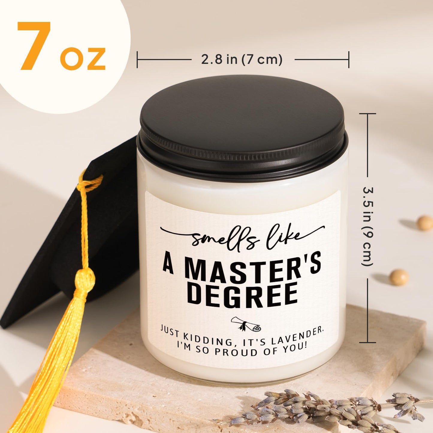 Musaecoin Masters Degree Graduation Gifts- Funny Masters Degree Candle with Mortarboard- Graduation Gift for Her/Him/Graduates, Grad Gift for Women/Men, Lavender, Soy Wax