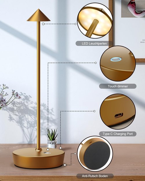 SHANGCAI Cordless Table Lamps Rechargeable, 6000mAh Battery Operated LED Desk Lamp Outdoor Waterproof Portable Touch Dimmable Table Night Light for Patio Restaurant Dining Home Bronze