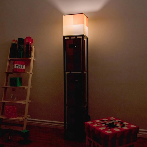 Minecraft Brownstone Torch 5-Foot Standing Floor Lamp and Storage Unit | Includes 3 Cube Organizer Storage Bins