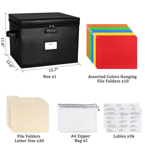 File Box Fireproof Document Box with Lock, Document Safe File Storage Organizer Boxes for Next of Kin Estate Planing Organizer End of Life Planner (Box With Accessories, Black)