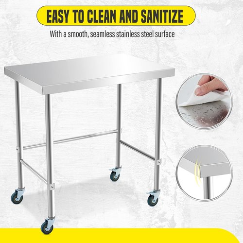 COZONY Stainless Steel Table 36x24 Inch, Kitchen Restaurant Stainless Steel Prep Work Metal Table Countertop with Open Base