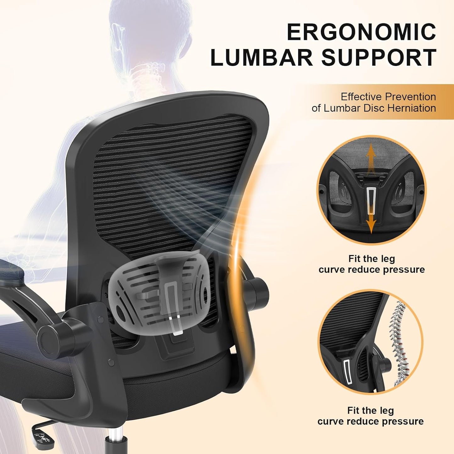 Skiennix Ergonomic Office Chair - High Back Mesh Design | 330LBS Capacity, Adjustable Lumbar Support, Flip-Up Armrests