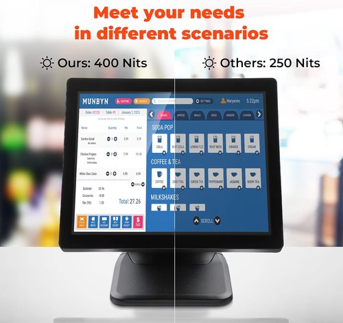 MUNBYN 17-Inch Touch Screen Monitor - 400 Nits Flat Capacitive LED for POS Systems | Includes 50 Rolls of Thermal Paper