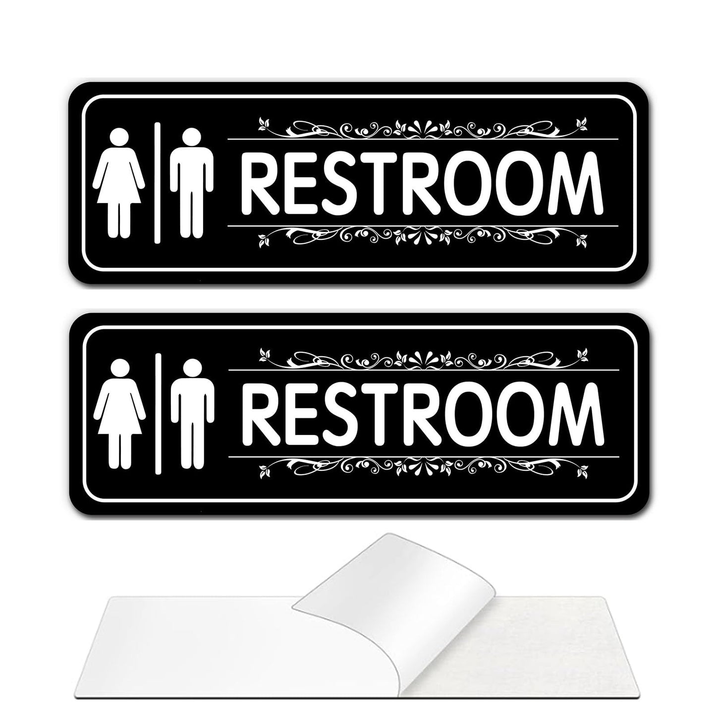 GulSoar Restroom Sign - (2 Pack 9" x 3") Thick Acrylic Restroom Signs for Business with Strong Self-Adhesive, Bathroom Signs for Home Door or Wall, Ideal Unisex Restroom Signs for Women and Men(Black)