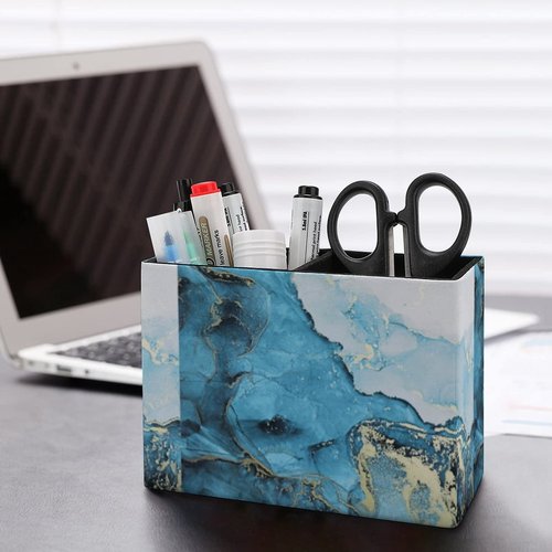 Niapessel Pencil Holder for Desk, Blue Marble Pen Holder Storage Desktop Pen Organizer Desk Pencil Organizer Makeup Brush Holder for Office School College Leather