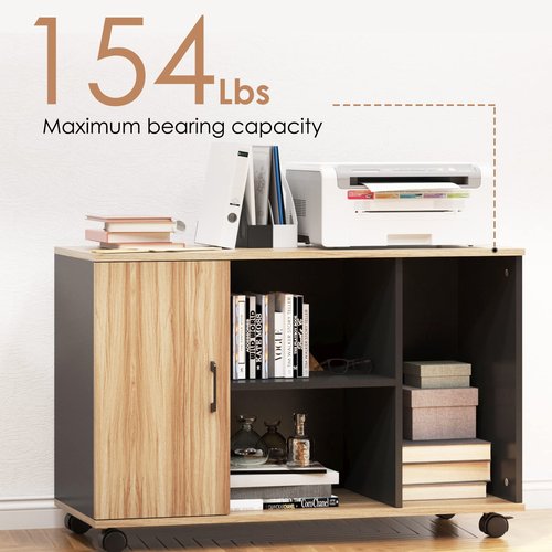 SogesHome Office File Cabinet, Mobile Lateral Filing Cabinet with 1-Door, Storage Cabinet with Lockable Wheels for Home, Office, School, Black&Brown