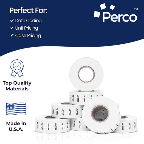Perco 1 Line "SELL BY" Labels - 32 Rolls, 4 Sleeves, 32,000 Blank Date Gun Labels for Perco 1 Line Date Guns - Made in USA