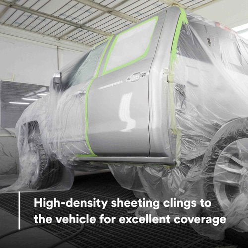 3M Overspray Protective Sheeting With 233+ Masking Tape (36 mm), 06728, Translucent, Paintable, High Density, Tear Resistant, 16 ft x 400 ft