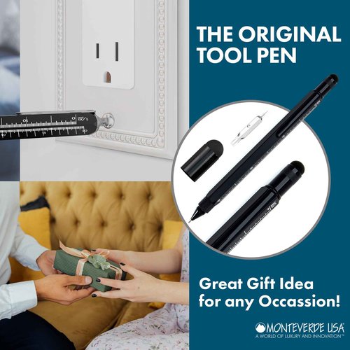 MONTEVERDE USA 9-in-1 Tool Mechanical Pencil in Black – Multifunctional Pencil with Stylus, Screwdrivers, Ruler, and Eraser – Exclusive Collection Great Gift for Professionals