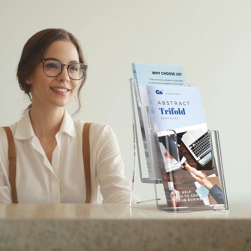 MaxGear Brochure Holder 2 Tier 4x9 inch Acrylic Literature Display Stand Clear Plastic Flyer Holder Wall Mount or Countertop Use for Pamphlets, Booklets, 4 Pack