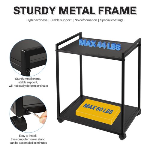 Liitrton Computer Tower Stand, 2-Tier PC Stand with Lockable Wheels CPU Holder Under Desk for Office Home (L)