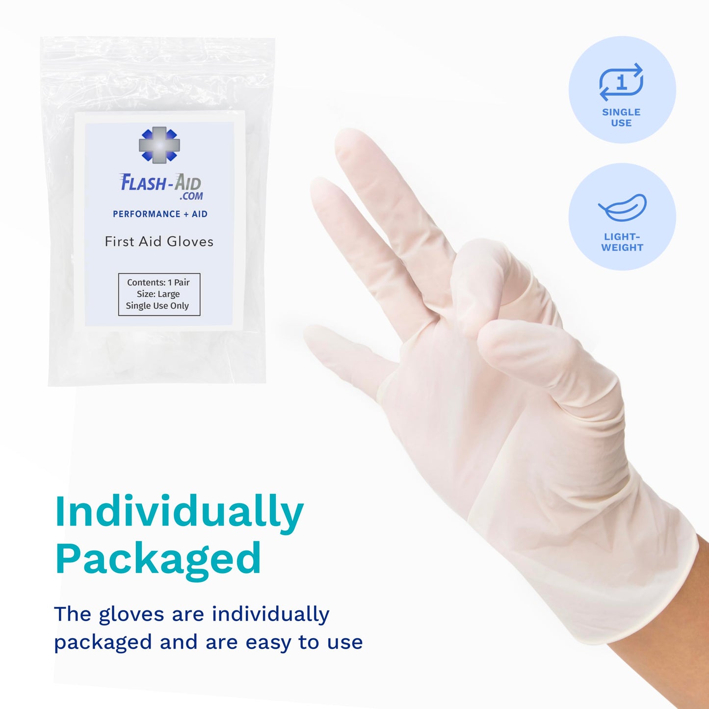 First Aid Gloves for Emergency Kits and Travel, Individually Packaged Gloves, Disposable, Latex-Free, 20 Pairs