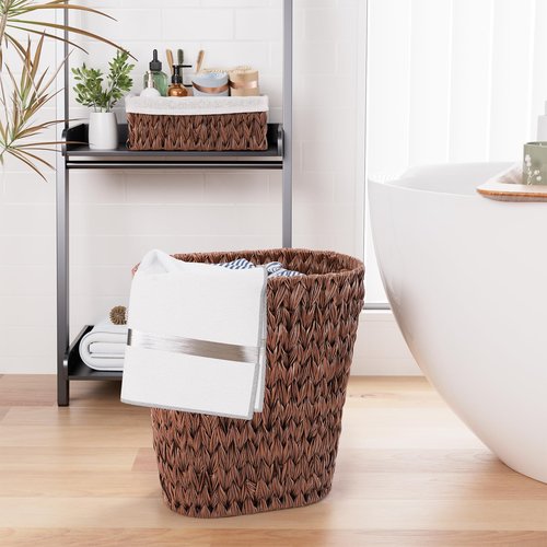 XLHOMO Bathroom Trash Can with Wicker Storage Baskets,12 Liter/3.2Gallon Small Trash Can Handwoven Waste Basket Narrow Small Garbage Can for Bedroom, Bathroom,Office