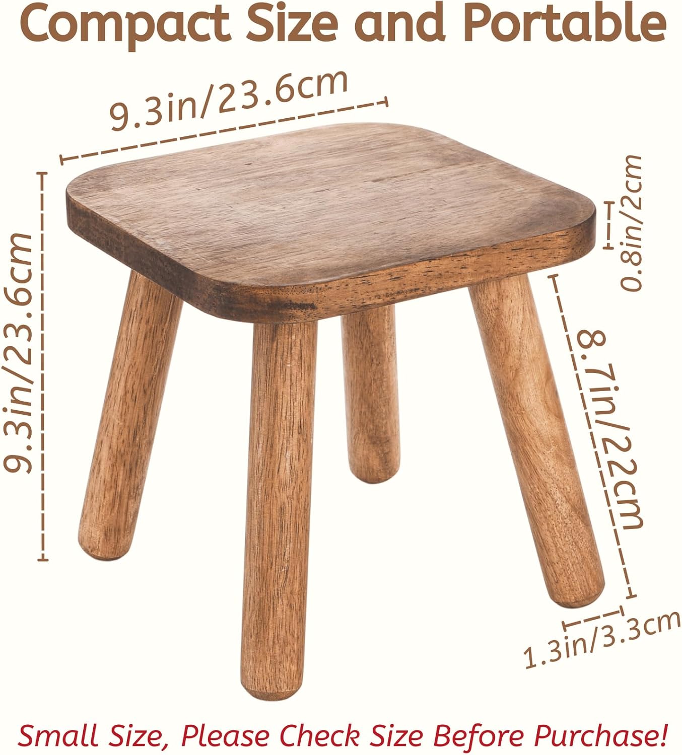 Youeon 9-Inch Wooden Step Stool - Portable Non-Slip Footstool for Adults | Supports 300 Lbs, Easy Assembly