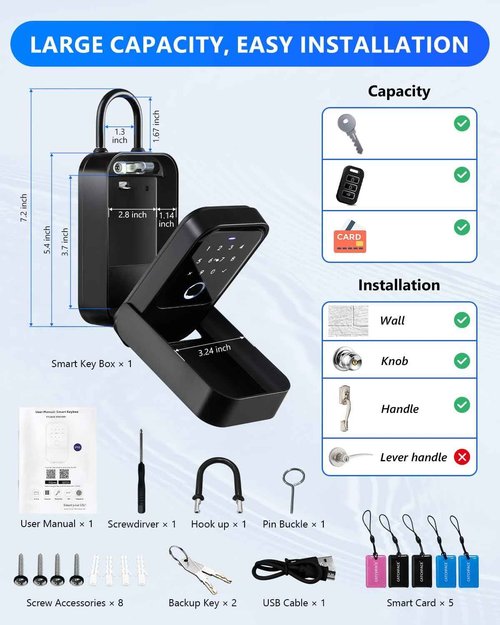 [New]Smart Lock Box,CATCHFACE Wireless Smart Key Lockbox Electronic LockBox Key Lock Box App Control,Share eKey,Wall Mount & Door Handle,Home/Office/Warehouse/Realtor