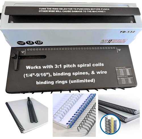 Manual Binding Machine Spiral Coil Binder, Spiral Binding Machine, Mefape Coil Binding Machine, Punching Max to 12 Sheets/Binding Max to 120 Sheets (TD-132)