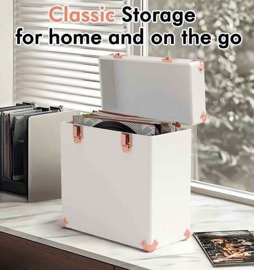 Vinyl Storage and Carrying Case - Waterproof LP Caddy, Dustproof Portable Organizer, Collector's Showcase - Holds 50 7-12 Inch Records - Ideal for Theater Rooms and Rare Collections