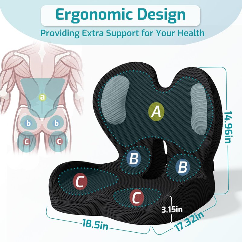 XZdream Ergonomic Seat Cushion,Office Chair Cushion with Lumbar Support Pillow,Car Orthopedic Seat Cushions,Designed for Sciatica,Tailbone,Back Pain Relief,for Office,Car,Truck,Home,Desk Chair