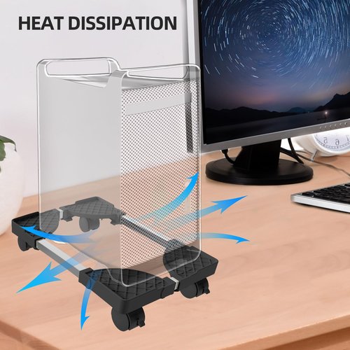 Hovadova Computer Tower Stand, Adjustable Mobile CPU Stand Fits Most PC Tower, Desktop CPU Holder with 4 Rolling Caster Wheels, PC Floor Cart Riser Gaming Desk Accessories