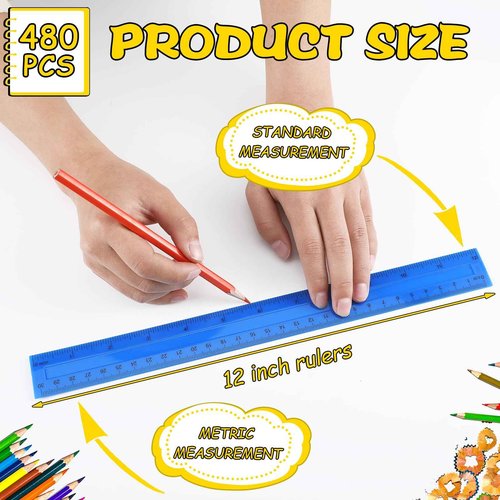Harloon 480 Pack Clear Plastic Rulers Bulk for Classroom Back to School Supplies Transparent Flexible Rulers with Centimeters and Inches Measuring Tool for Classroom School Students(12 Inch)