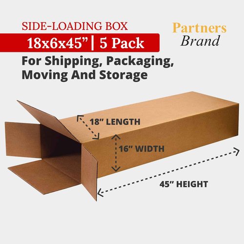 Partners Brand 18x6x45 Corrugated Cardboard Boxes, 18"L x 6"W x 45"H, Pack of 5 | Shipping, Packaging, Moving, Storage Box for Business, Strong Wholesale Bulk Boxes 18x6x45
