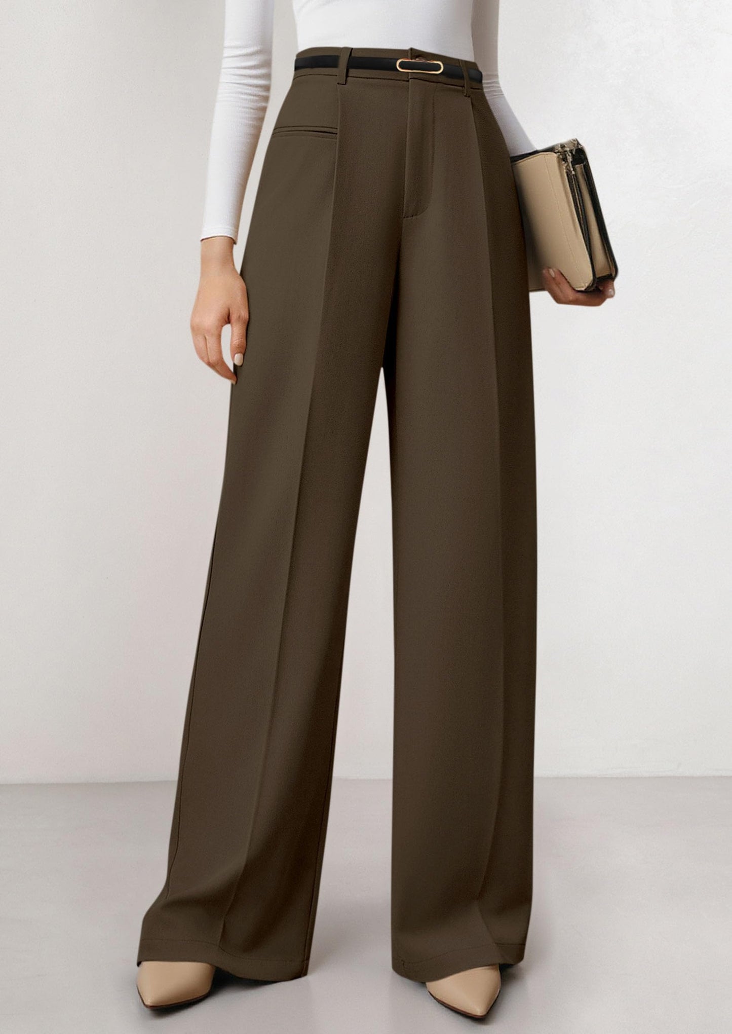 PRETTYGARDEN Womens Wide Leg Dress Pants 2026 Business Casual Flowy Work Palazzo Pants High Waisted Slacks Trousers (Coffee,Small)
