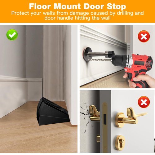 BINFEW 4 Pack Heavy Duty Metal Door Stop, Strongest Large Adjustable Spring Door Stopper Up to 3 inch Tall, Door Stoppers for Bottom of Door, Black Rubber Door Wedge for Any Heavy Doors