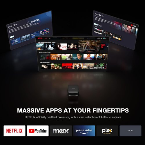 【Thinnest & Netflix-Licensed Projector】Smart Mini Projector with WiFi and Bluetooth, Auto Focus & Keystone Portable Outdoor Projector, VOPLLS Native 1080P 4K Supported Home Movie Projector(black)